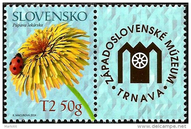 Slovakia - 2014 - Medicinal Plants - Dandelion - Mint Stamp With Coupon - Neufs