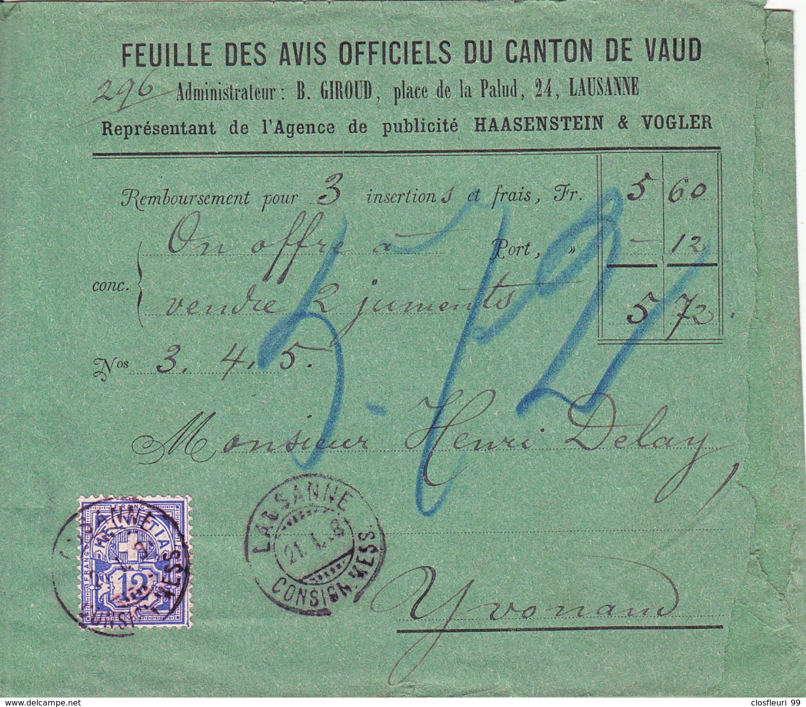 2 Remboursement  Feuille Avis Officiels Du Canton De VD. Timbre N° 62 Bb & 62 B (Mi.55Yd & 55Y) . 21.1.1998 - Storia Postale