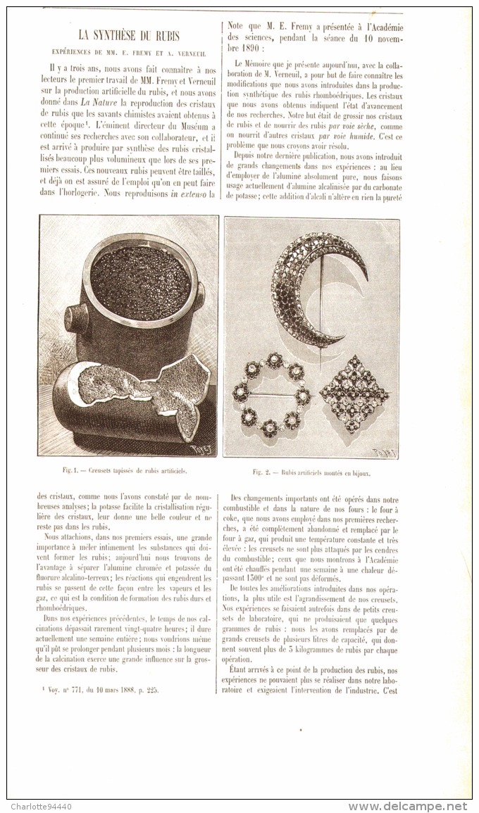 LA SYNTHESE DES RUBIS 1891 - Minerals