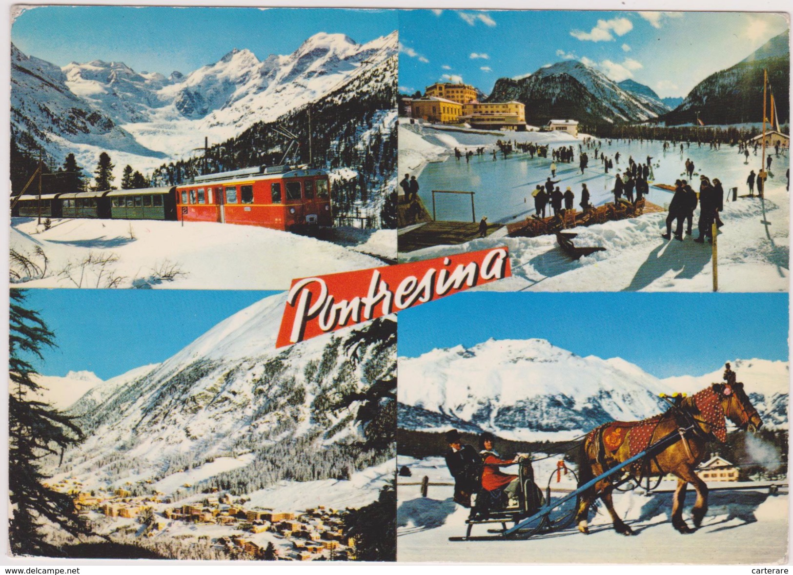 SUISSE,SCHWEIZ,SVIZZERA,SWITZERLAND,HELVETIA,SWISS,PONTRESINA,GRISONS,MALOJA,PUNTRASCHIGNA,ATTELAGE,PATINOIRE,TRAIN - Pontresina