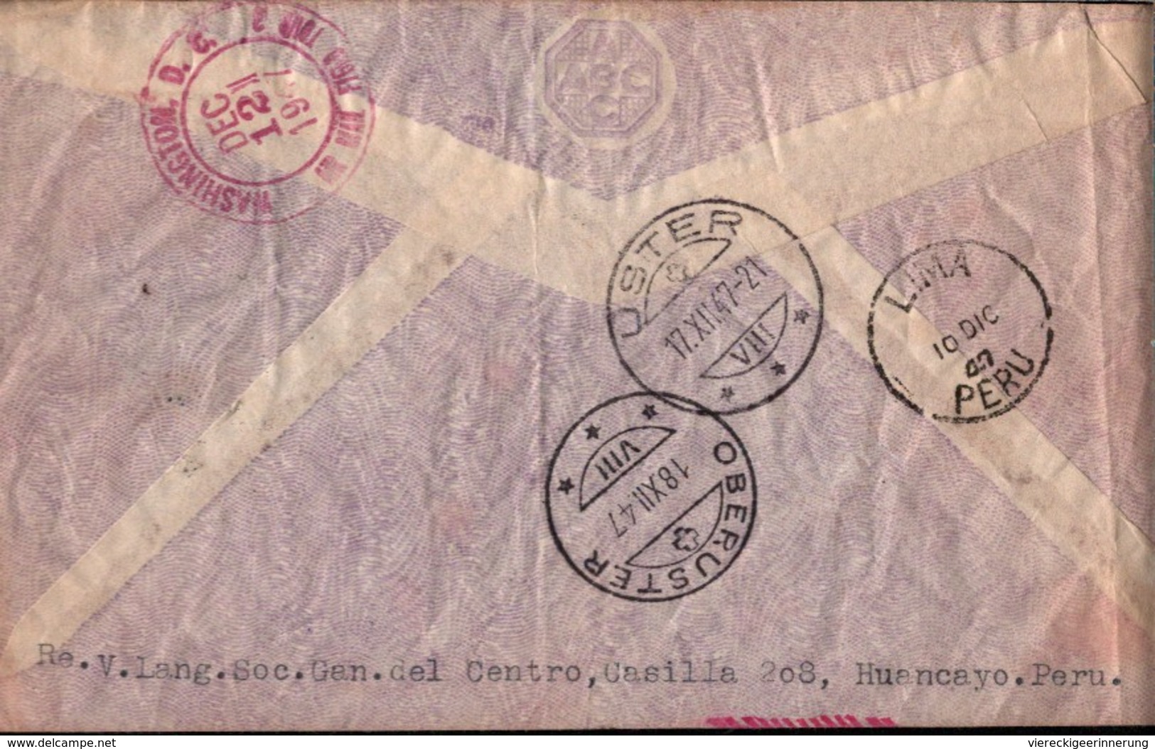 ! 1947 Peru Airmail Cover, Huancayo, Lima, Washington, Oberuster Bei Zürich, Schweiz, Luftpostbrief, Aereo - Peru