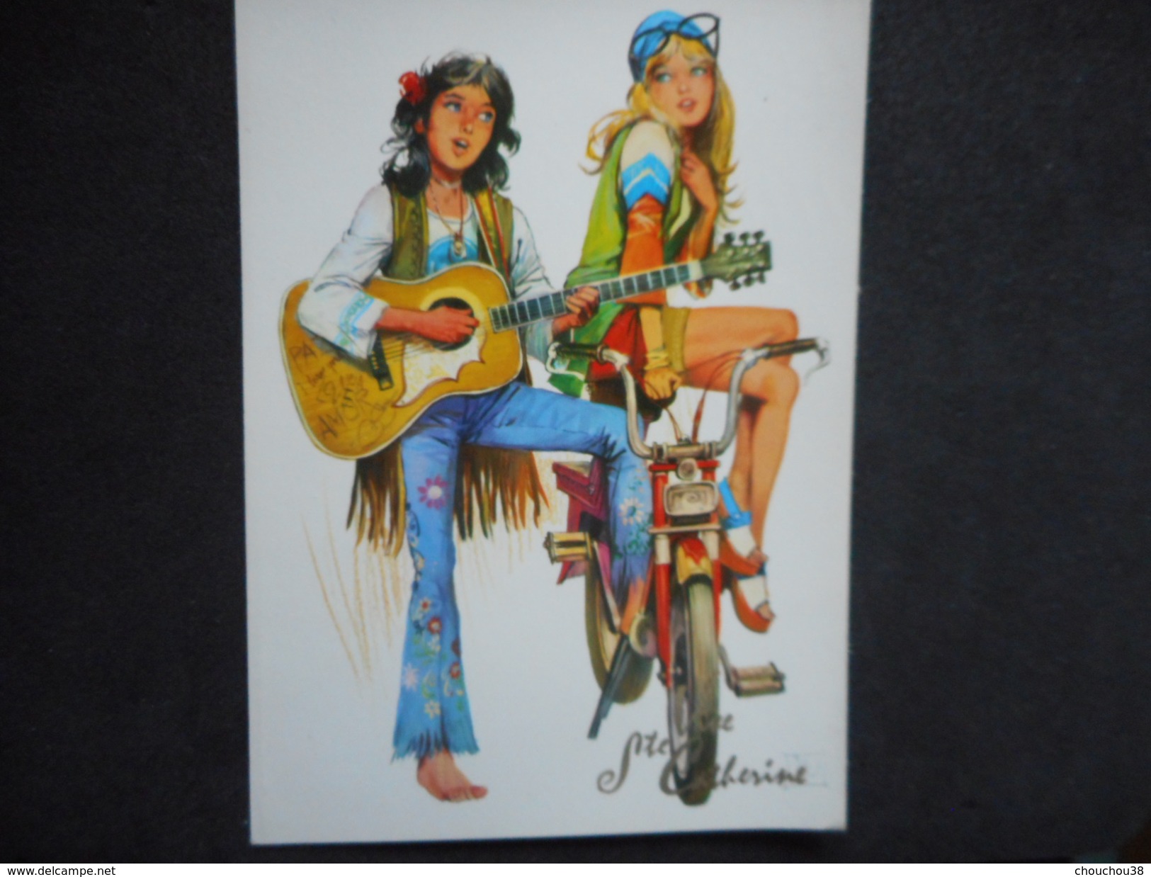 CP - VIVE SAINTE CATHERINE - Couple De HIPPIES Sur Mobylette Avec Guitare - Saint-Catherine's Day