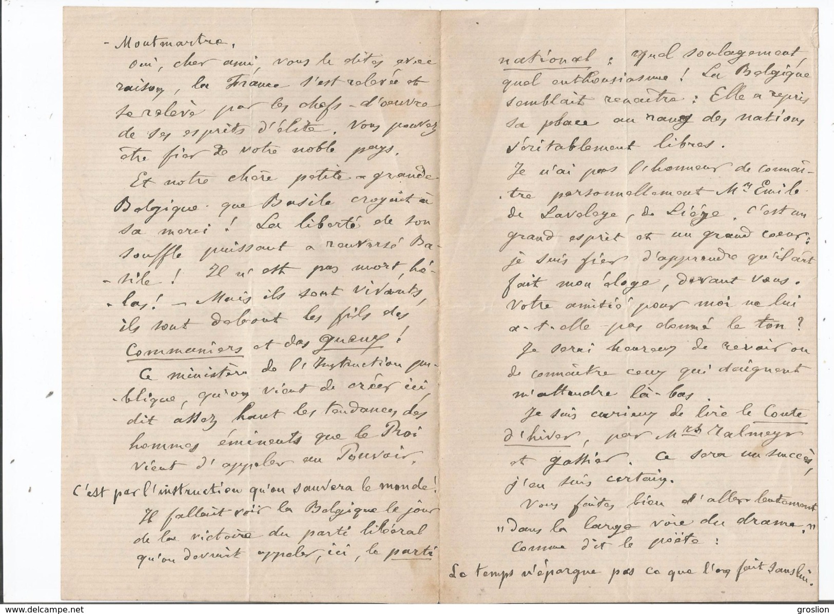 ANTOINE CLESSE (LA HAYE 1816 1889 MONS) POETE CHANSONNIER CHANTEUR BELGE "LA BIERE" LETTRE A SIGNATURE 1878 - Otros & Sin Clasificación