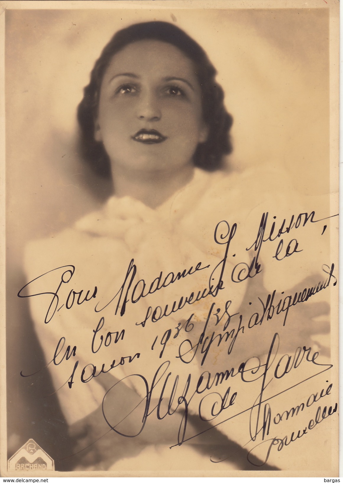 Grande Photo Autographe Suzanne De Gavre Chanson Opéra La Monnaie 1936 Pour Madame Misson 23x17cm - Autres & Non Classés