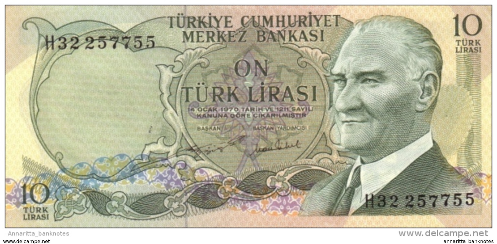 TURKEY 10 TURK LIRASI L.1970 (1975) P-186a UNC SIGN. 22 [TR263c] - Turkey