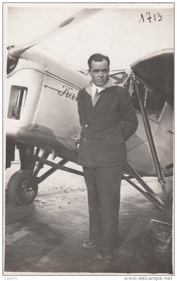Militaria -  Aviateur Devant Avion - Photo André Le Bourget - 1919-1938: Interbellum