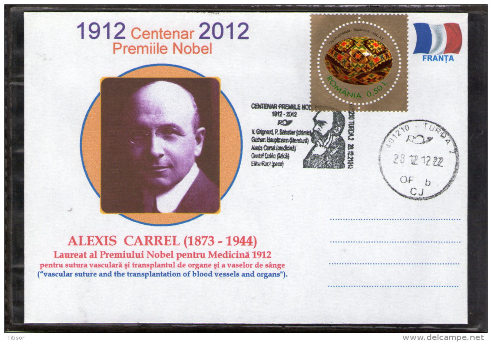 The Nobel Prize In  Medicine 1912-2012 Centenary. Alexis Carrel. - Nobelpreisträger