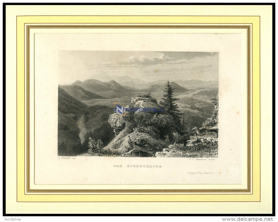 Das Hornschloss, Gebirge Mit Fuchs, Stahlstich Von Wrankmore, 19. Jh. - Lithographies