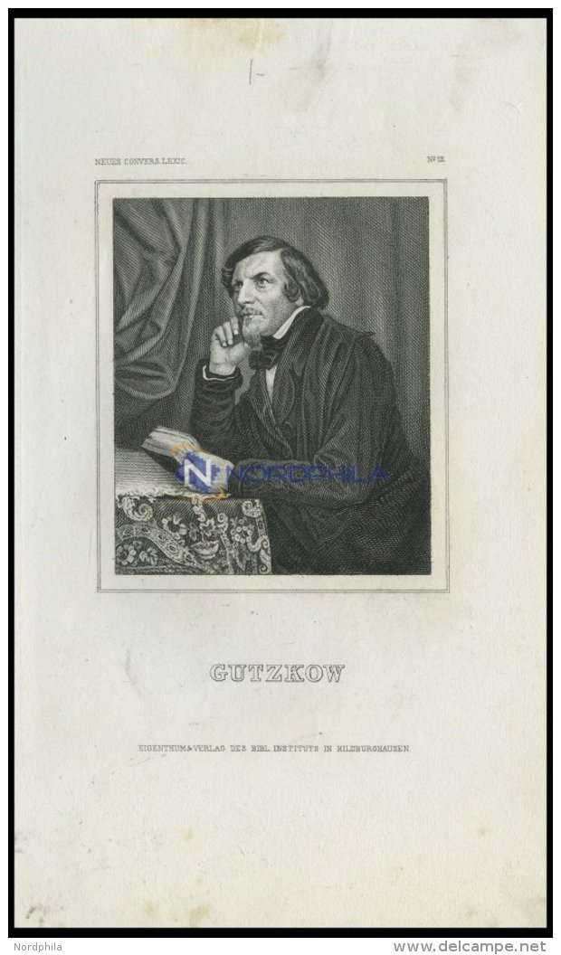 Karl Gutzhow, Deutscher Schriftsteller, Dramatiker Und Journalist, Stahlstich Von B.I. Um 1840 - Lithographies