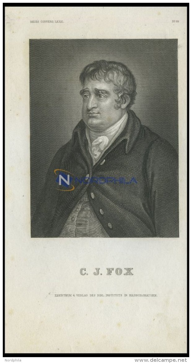 C.J. Fox, Stahlstich Von B.I. Um 1840 - Lithographies