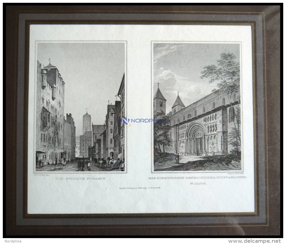 ST. JACOB Bei REGENSBURG: Die Gollath Stra&szlig;e Und Das Schottische Benedictiner Kloster(Schottentor), 2 Ansichten Au - Lithographies