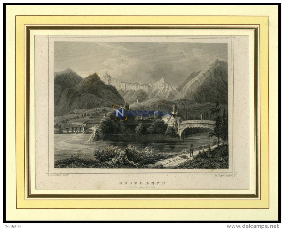 REICHENAU/GRAUB&Uuml;NDEN, Teilansicht, Stahlstich Von Rohbock/Poppel Um 1840 - Lithographies