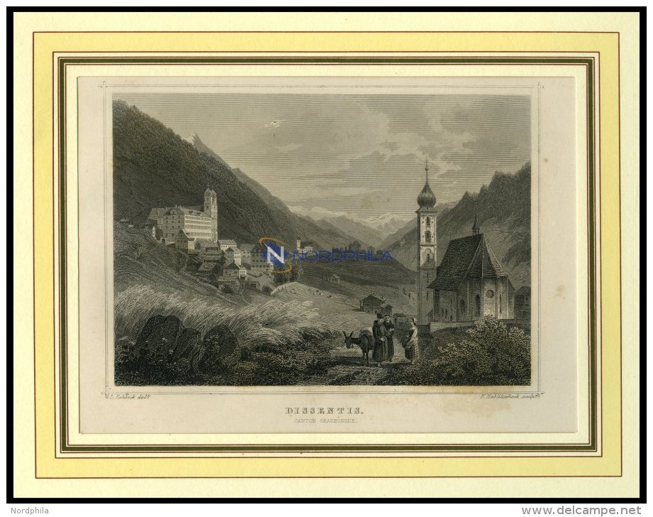 DISSENTIS/GRAUB&Uuml;NDEN, Teilansicht, Stahlstich Von Rohbock/Hablitschek Um - Lithographies