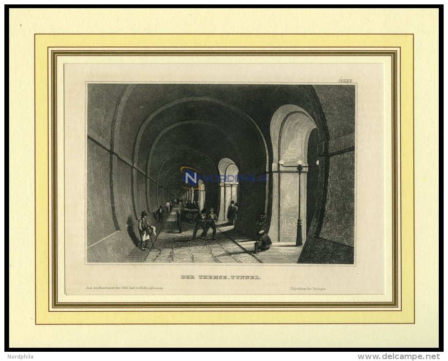 Der THEMSE-TUNNEL, Stahlstich Von B.I. Um 1840 - Lithographies