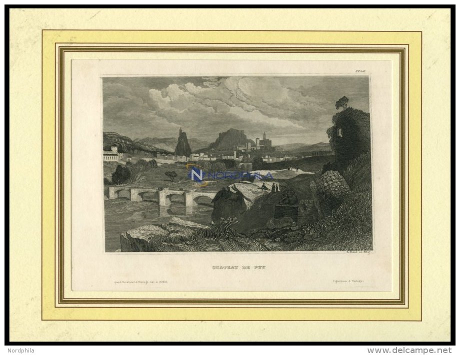 PUY, Gesamtansicht Mit Schlo&szlig;, Stahlstich Von B.I. Um 1840 - Lithographien