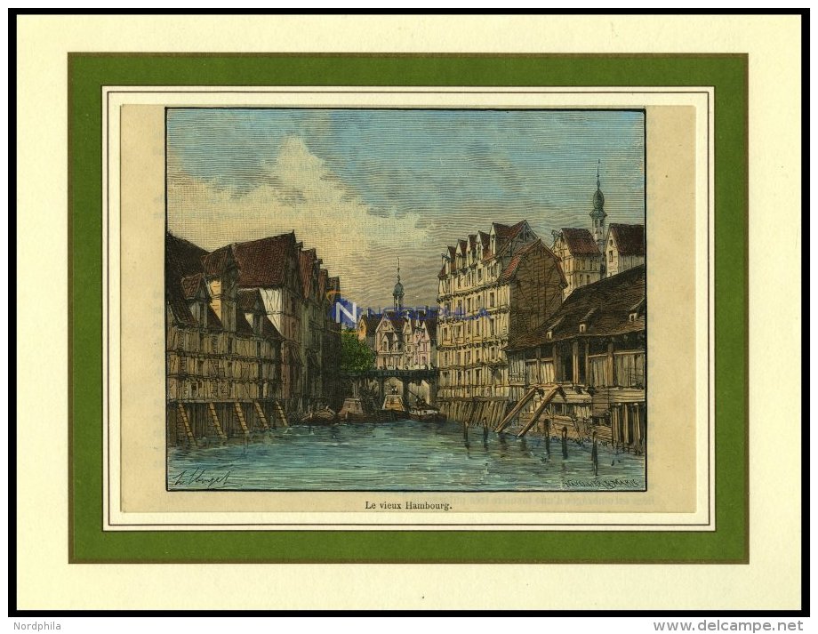 HAMBURG: Teilansicht, Kolorierter Holzstich Aus Malte-Brun Um 1880 - Lithographies