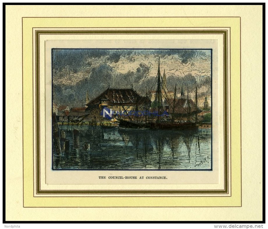 Am CONSTANCE, Rathaus, Kolorierter Holzstich Von P&uuml;ttner Um 1880 - Lithographies