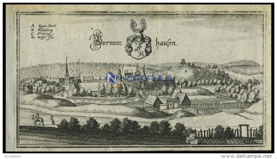 BORNUMHAUSEN, Gesamtansicht, Kupferstich Von Merian Um 1645 - Lithographien