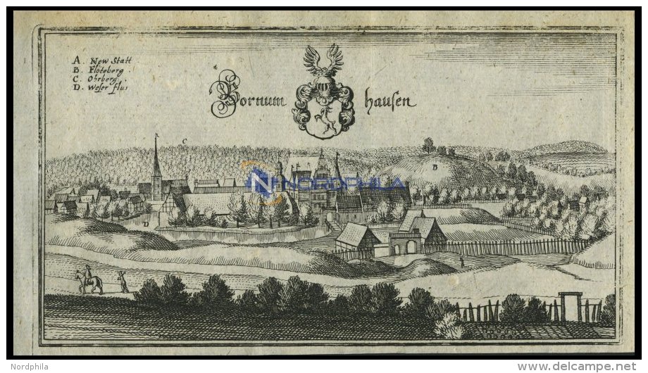 BORNUMHAUSEN, Gesamtansicht, Kupferstich Von Merian Um 1645 - Lithographies