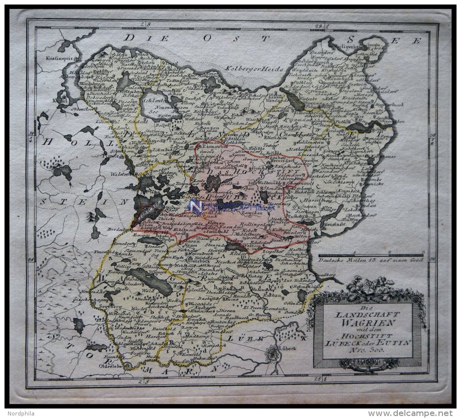 Wagrien Mit L&uuml;beck Und Eutin, Mit Eingezeichneten Postrouten, Grenz-und Fl&auml;chenkolorierter Kupferstich Von F.J - Other & Unclassified