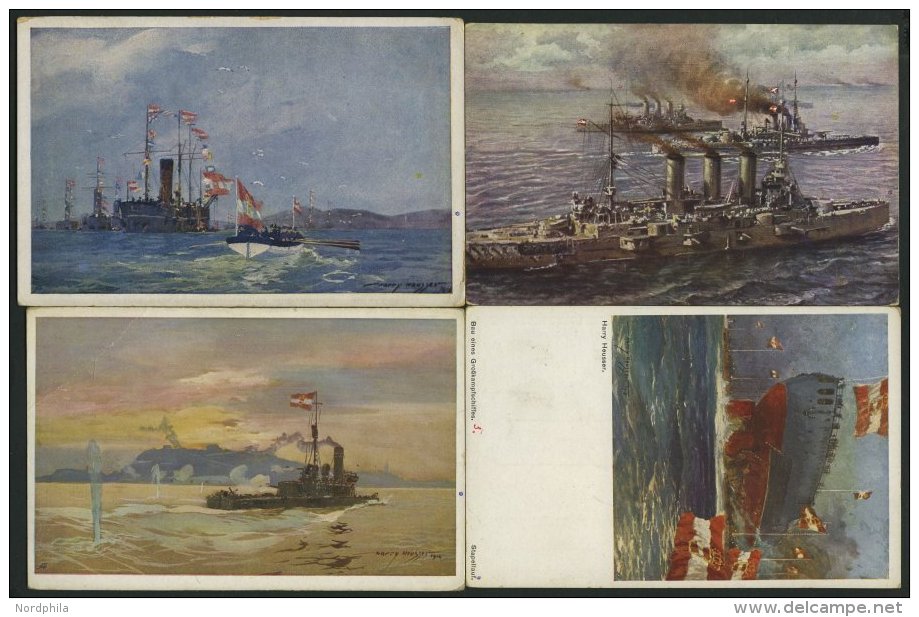FELDPOST 4 Verschiedene Ungebrauchte K&uuml;nstlerkarten Mit K.u. K. Kriegsschiffen, Meist Von Harry Heusser, Pracht - Other & Unclassified