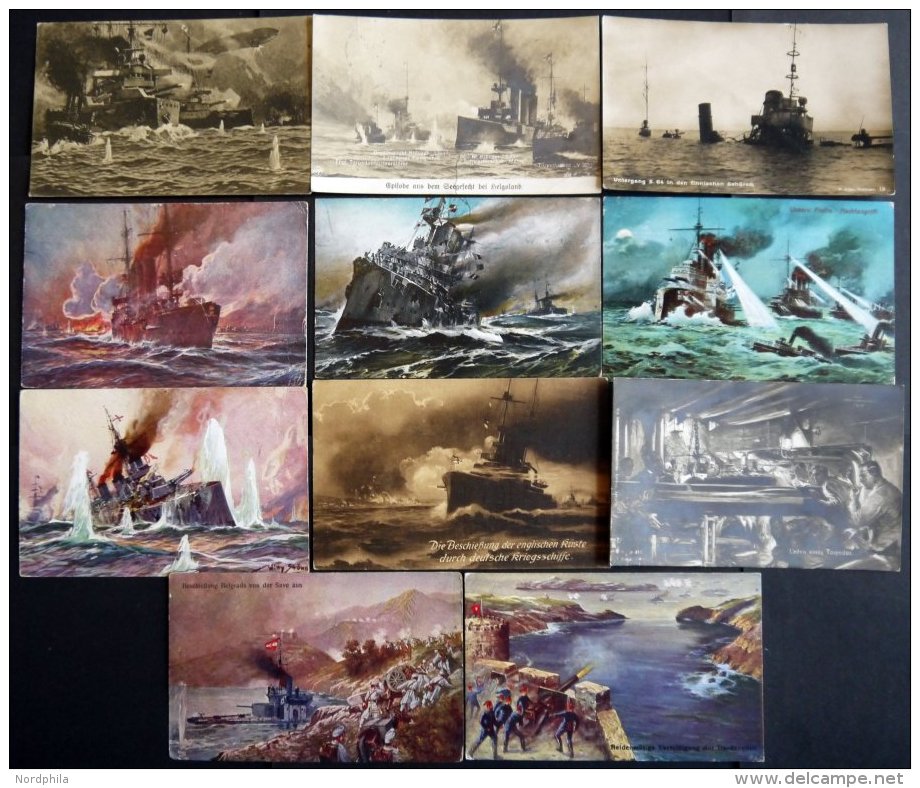 ALTE POSTKARTEN - SCHIFFE KAISERL. MARINE BIS 1918 Seeschlachten: 11 Verschiedene Karten - Warships