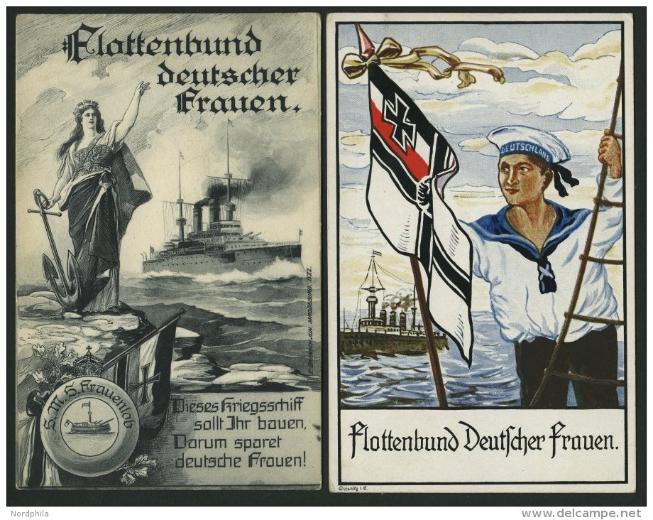 ALTE POSTKARTEN - SCHIFFE KAISERL. MARINE BIS 1918 Flottenverbund Deutscher Frauen, 2 Verschiedene Karten - Warships