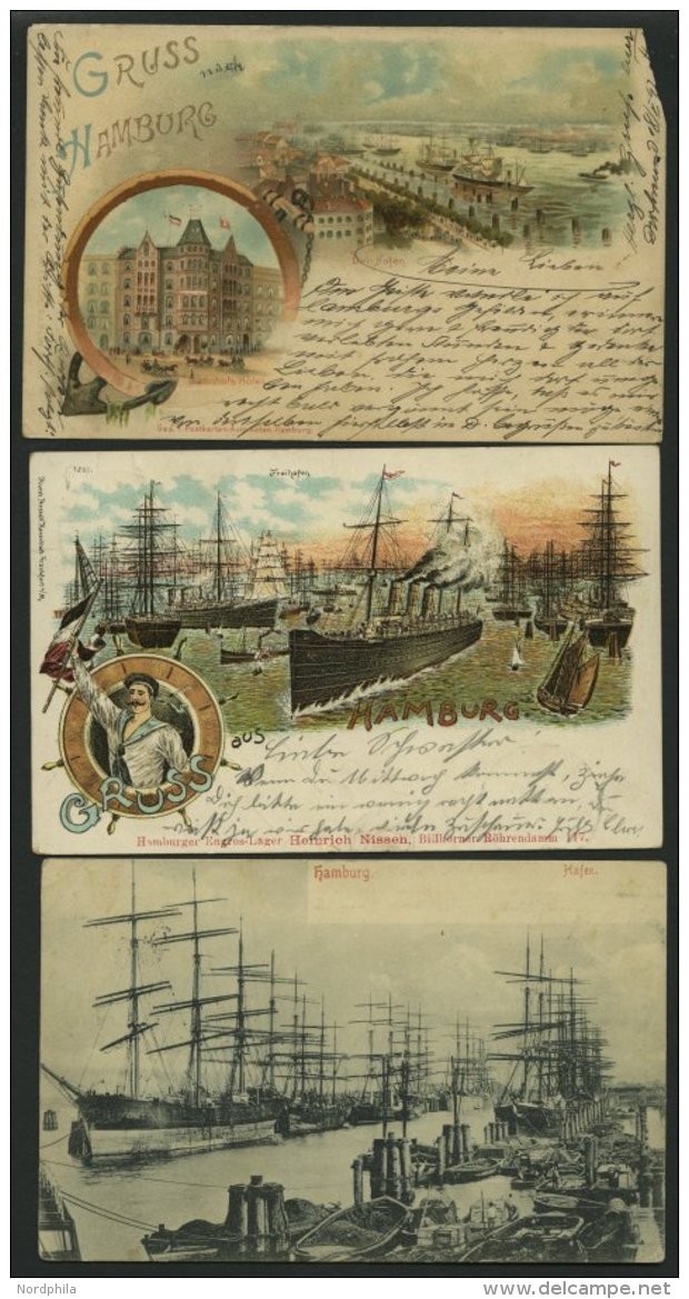 DEUTSCHLAND ETC. HAMBURG, Meist Hafen, 5 Verschiedene Karten, Dabei Eine Gruss Aus.. Von 1897, (kleine M&auml;ngel), Son - Other & Unclassified