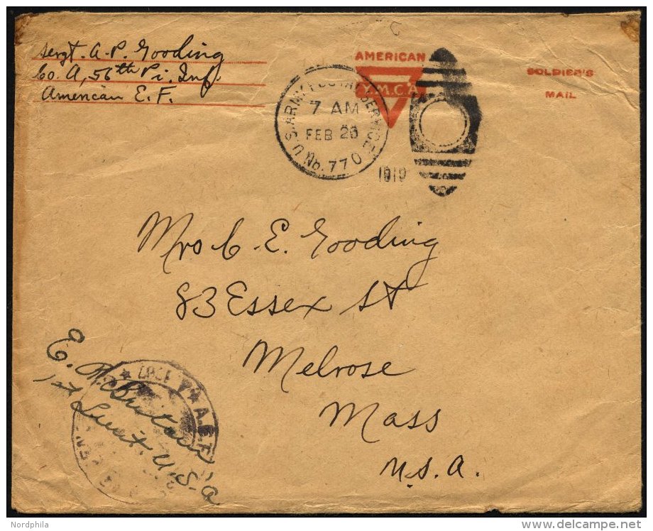 FELDPOST 1919, Feldpost-Ovalraute U.S. ARMY POSTAL SERVICE/No. 770 Und US-Zensurstempel Mit Vermerk Des Milit&auml;risch - Used Stamps
