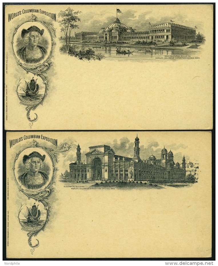 GANZSACHEN 1893, WORLD`S COLUMBIAN EXPOSITION, 2 Verschiedene Ungebrauchte 1 C. Postal Cards Der Serie Jos. Koehler, Pra - Used Stamps