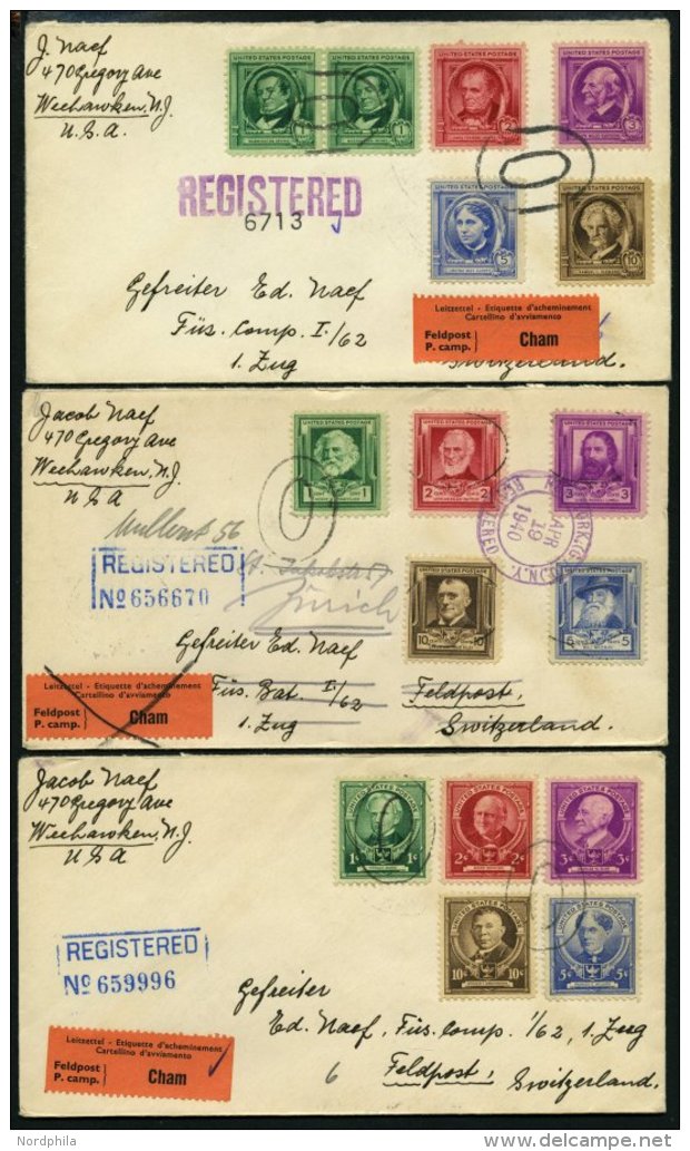 USA 455-89 BRIEF, Scott 859-93, 1940, Ber&uuml;hmte Amerikaner Auf 7 Briefen In Die Schweiz, Prachtsatz - Gebraucht