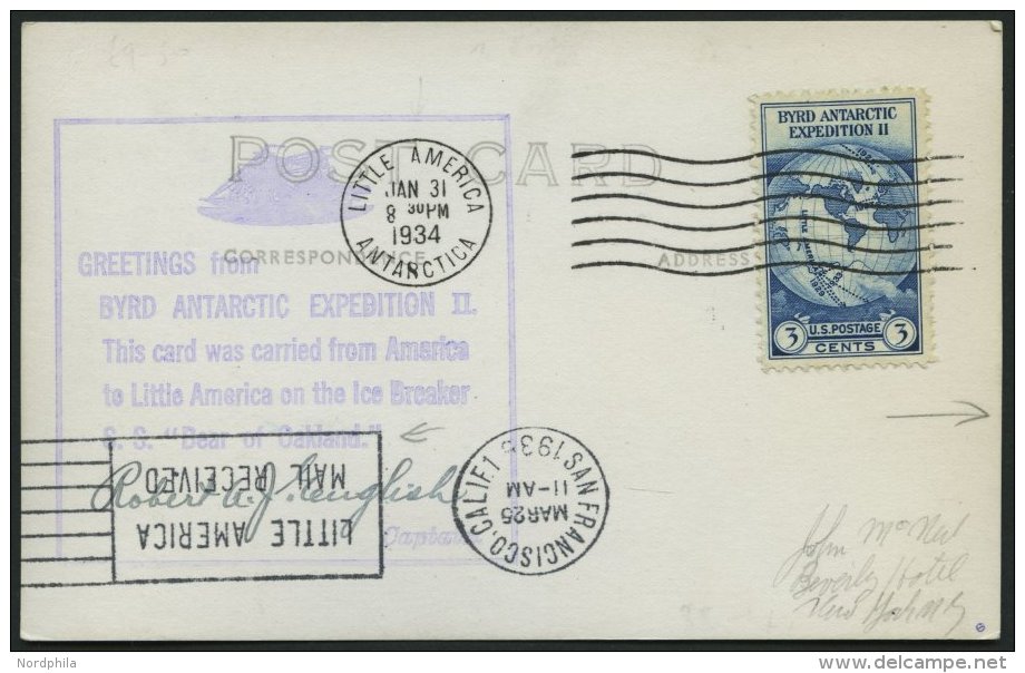 USA 359 BRIEF, 1934, Ansichtskarte Von Byrd Antarctic Expedition: Greetings From..., Mit Verschiedenen Poststempeln Und - Other & Unclassified