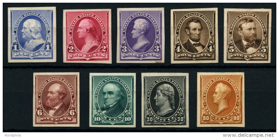 USA 61-66,68,70/1PU (*), Scott 219-24,226,228/9P, 1890, 9 Ungez&auml;hnte Probedrucke Auf Kartonpapier, Ohne Gummi, Kabi - Used Stamps