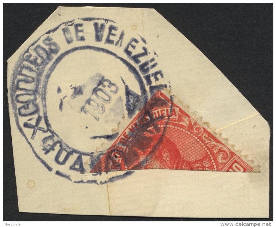 VENEZUELA 54 BrfStk, 1899, 10 C. Zinnober, Diagonal Halbiert Auf Bedarfsbriefst&uuml;ck, Pracht - Venezuela
