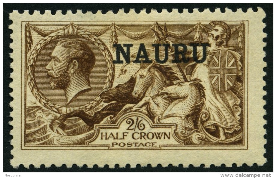 NAURU 12II *, 1916, 2 Sh. 6 P. Dunkelbraun, De La Rue-Druck (SG Nr. 19), Gummireste, Pracht, SG 600 &pound; - Nauru