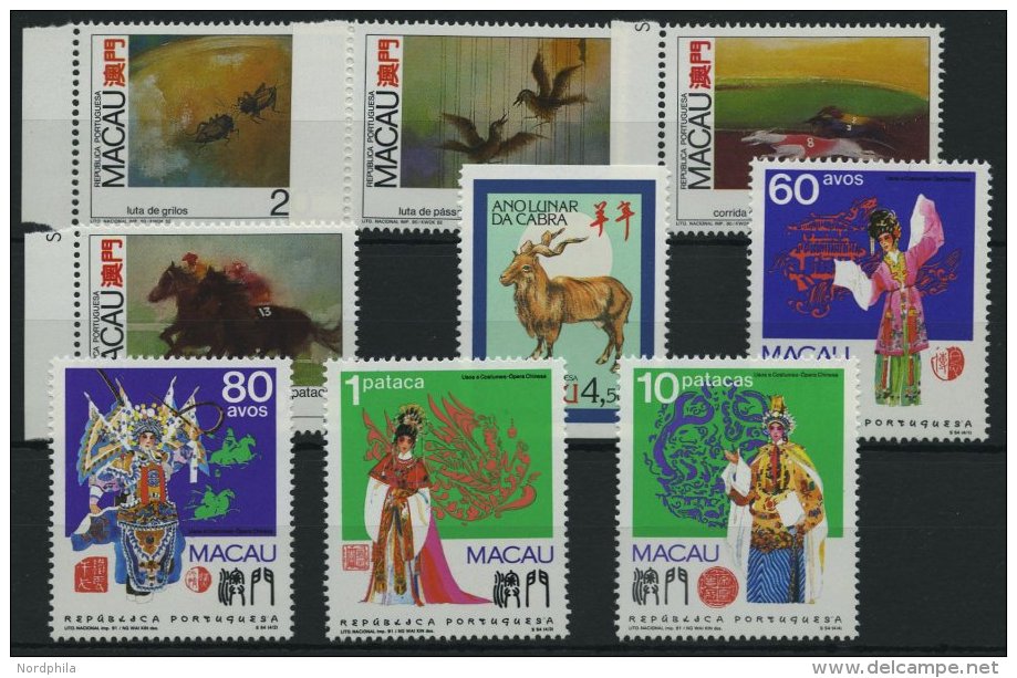 MACAU 663-66,67C,76-79 **, 1990/1, Tierk&auml;mpfe, Jahr Der Ziege, Chinesische Oper, Pracht - Other & Unclassified