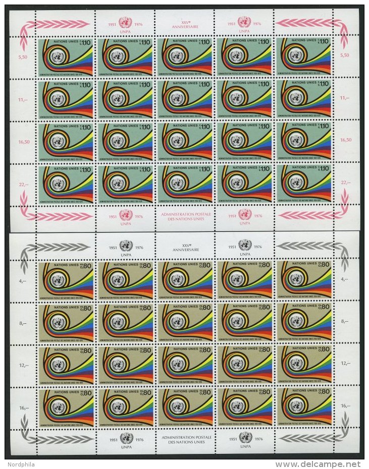 UNO - GENF 60/1KB **, 1976, 25 Jahre Postverwaltung Im Kleinbogensatz (20), Pracht, Mi. 80.- - Other & Unclassified