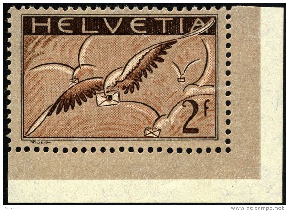 SCHWEIZ BUNDESPOST 245x *, 1930, 2 Fr. Brieftaube, Gew&ouml;hnliches Papier, Bogenecke, Falzreste, Pracht - Gebraucht