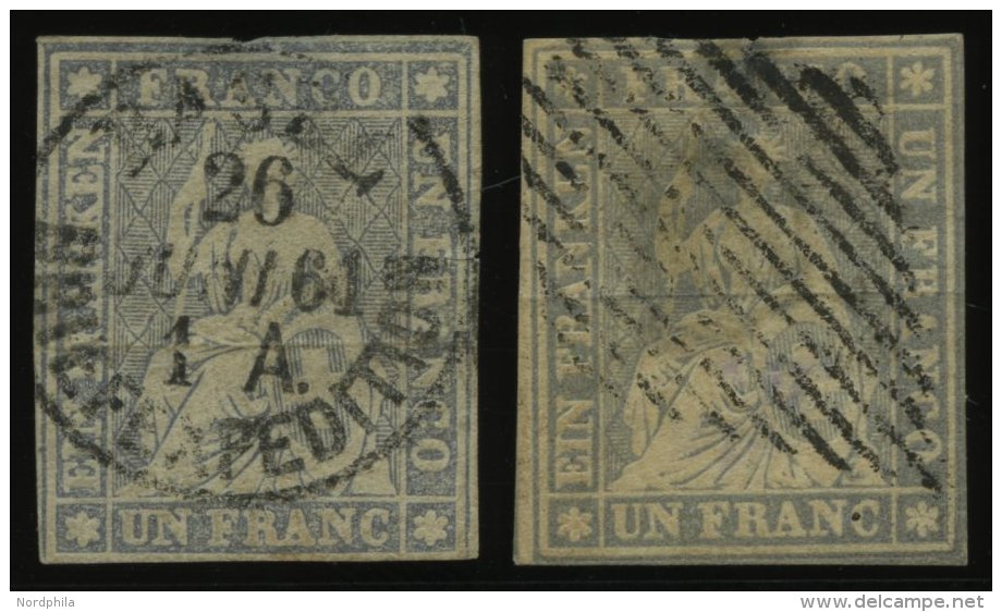 SCHWEIZ BUNDESPOST 18IIA O, 1855, 1 Fr. Grau, Gelber Und Schwarzer Seidenfaden, Berner Druck II, (Zst. 27C,D), 2 Werte M - Other & Unclassified