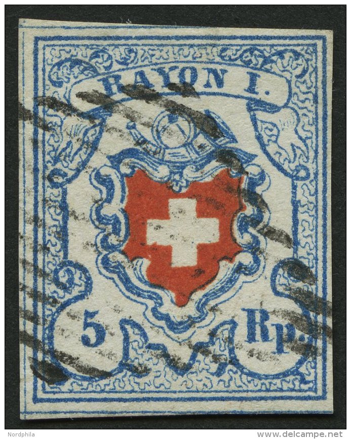 SCHWEIZ BUNDESPOST 9II O, 1851, 5 Rp. Hellblau/rot, Type 21, Druckstein C2 (LO), Pracht, Gepr. Rellstab Und Pfeninger - Other & Unclassified