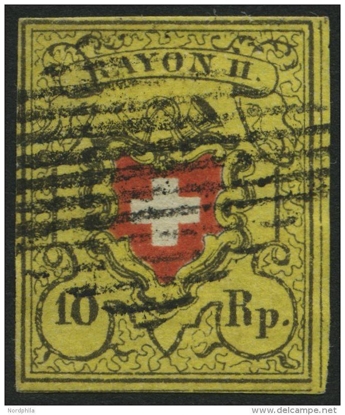 SCHWEIZ BUNDESPOST 8II O, 1851, 10 Rp. Schwarz/rot Auf Gelb, Type 6, Druckstein E (LU), Pracht - Sonstige & Ohne Zuordnung
