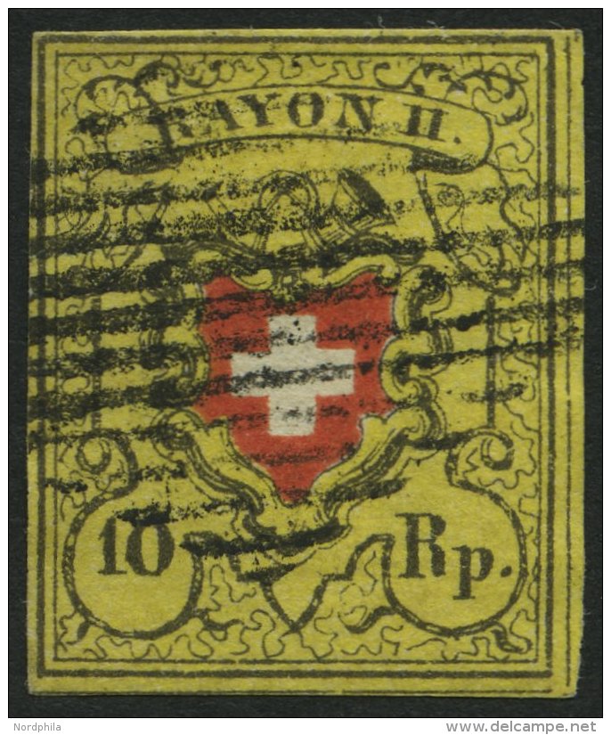 SCHWEIZ BUNDESPOST 8II O, 1851, 10 Rp. Schwarz/rot Auf Gelb, Type 6, Druckstein E (LU), Pracht - Other & Unclassified