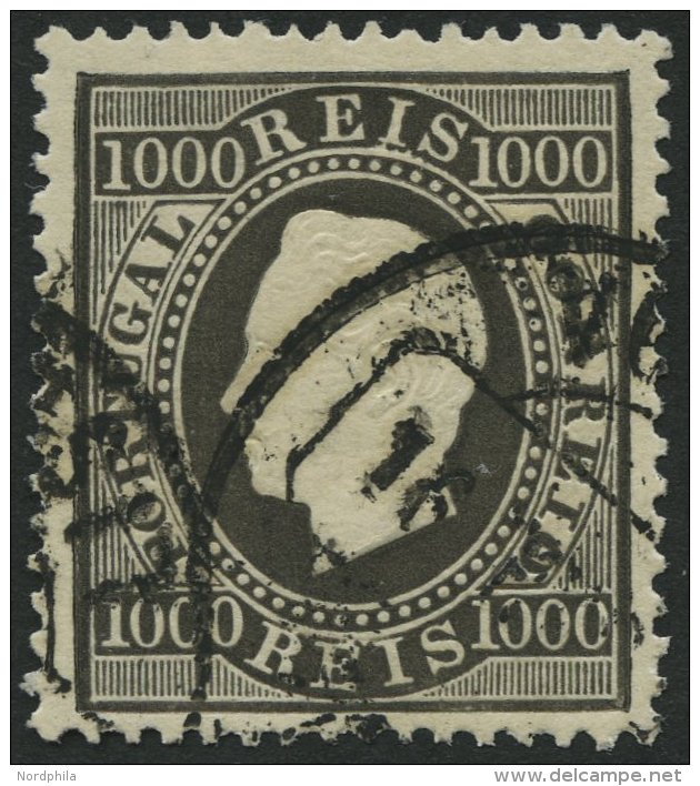 PORTUGAL 61C O, 1884, 1000 R. Schwarz, Gez&auml;hnt 131/2, Pracht, Mi. 140.- - Used Stamps