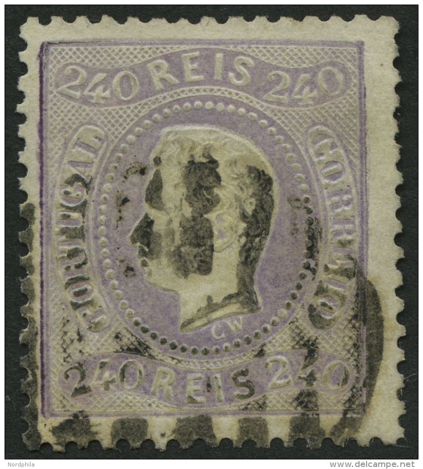 PORTUGAL 33 O, 1870, 240 R. Lila, Kleine M&auml;ngel, Feinst, Mi. 600.- - Other & Unclassified
