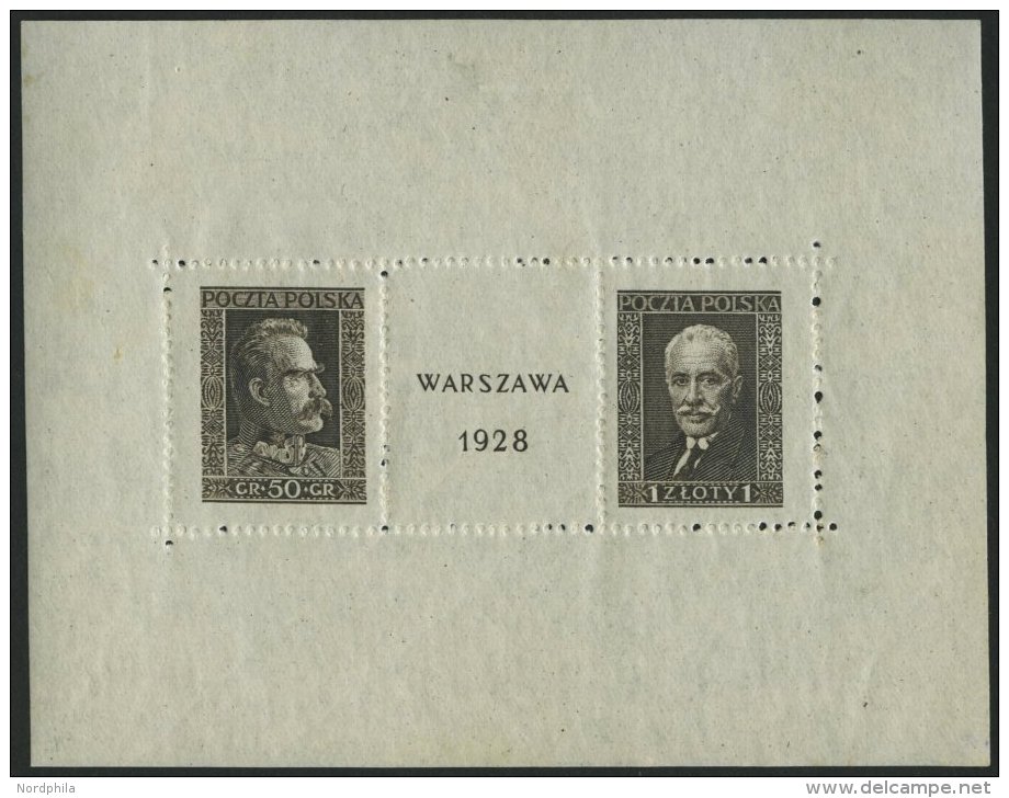 POLEN Bl. 1 *, 1928, Block Warschau, Falzreste Im Rand, Herzst&uuml;ck Postfrisch, Pracht - Other & Unclassified