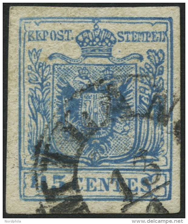 LOMBARDEI UND VENETIEN 5PF&auml; O, 1850, 45 C. Blau Mail&auml;nder Postf&auml;lschung, Type II, K1 MILANO, Helle Stelle - Lombardy-Venetia