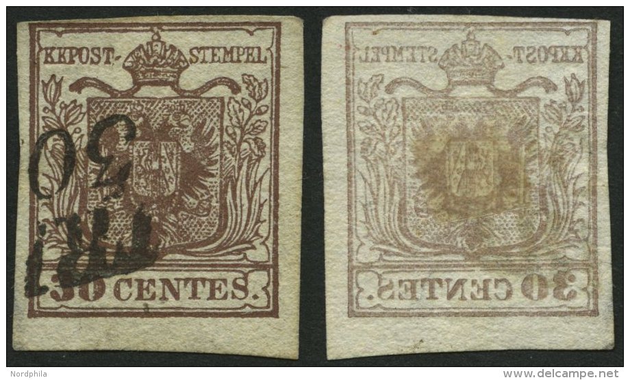 LOMBARDEI UND VENETIEN 4X O, 1850, 30 C. Braun, Type I, Deutlicher Abklatsch, Pracht - Lombardy-Venetia