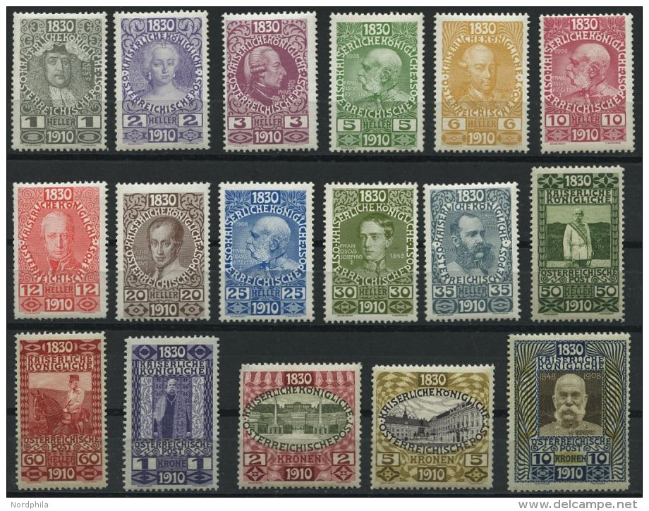 STERREICH 161-77 *, 1910, 80. Geburtstag, Falzrest, Normale Z&auml;hnung, Prachtsatz, Mi. 600.- - Used Stamps