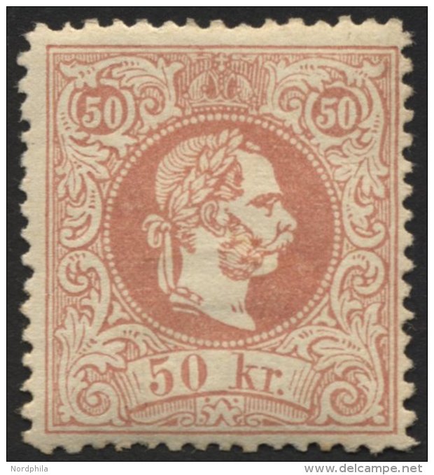 STERREICH 41Ic *, 1867, 50 Kr. Br&auml;unlichrosa, Grober Druck, Falzreste, Pracht, Fotobefund Dr. Ferchenbauer, Mi. 600 - Gebraucht