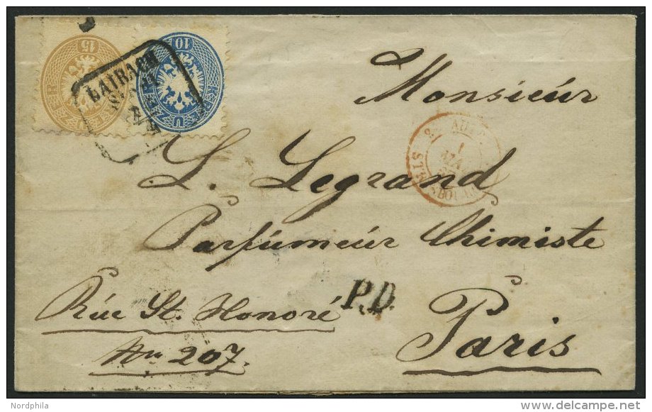 STERREICH 33/4 BRIEF, 1867, 10 Kr. Blau Und 15 Kr. Braun Mit R4 LAIBACH STADT Auf Prachtbrief Nach Paris - Other & Unclassified